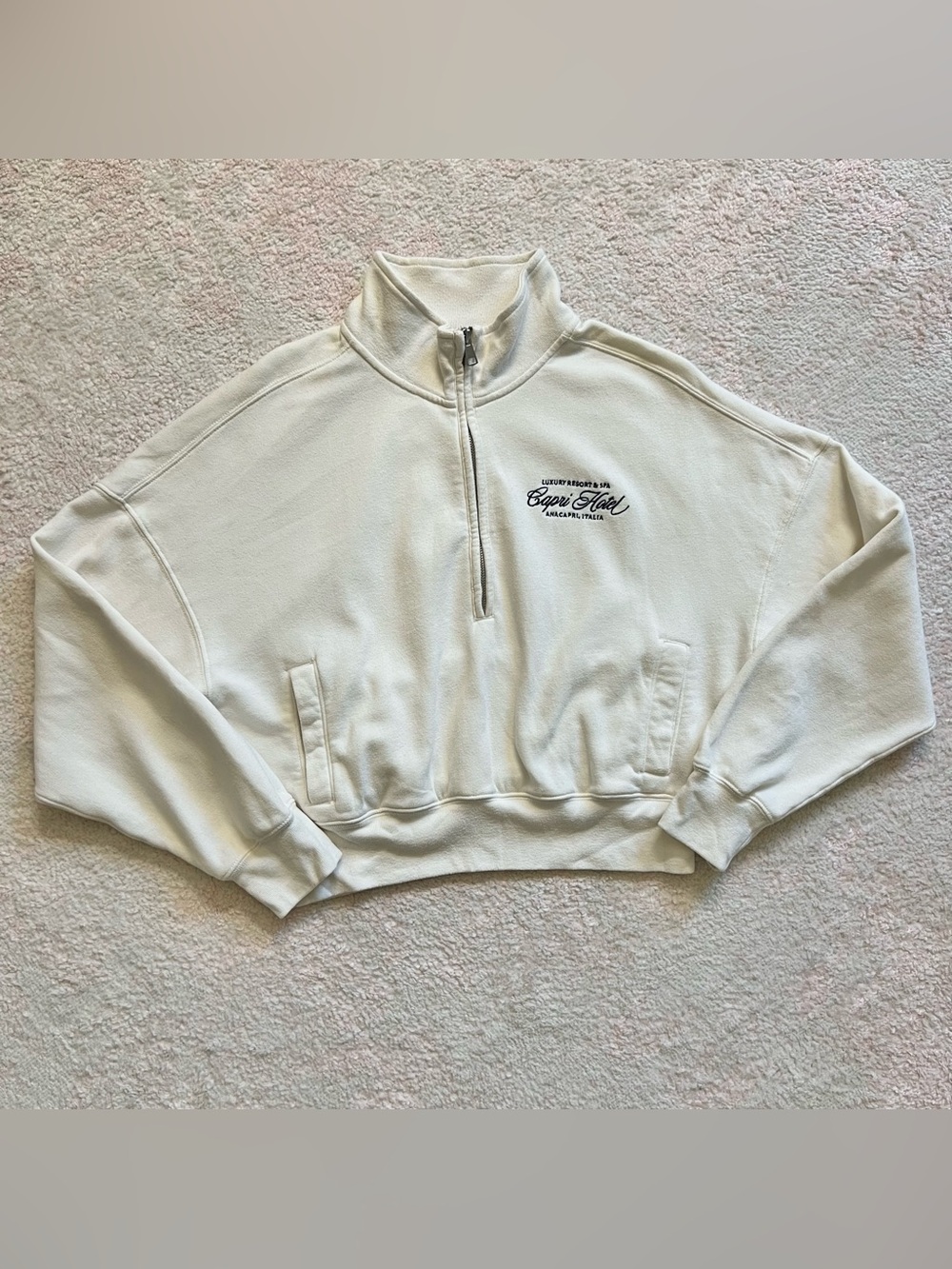 Abercrombie & Fitch Cream Half-Zip Turtleneck Sweatshirt